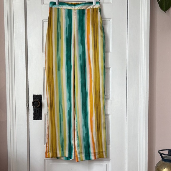 ZARA SATIN STRIPED HIGH RISE TROUSER STYLE PANTS - Picture 3 of 11